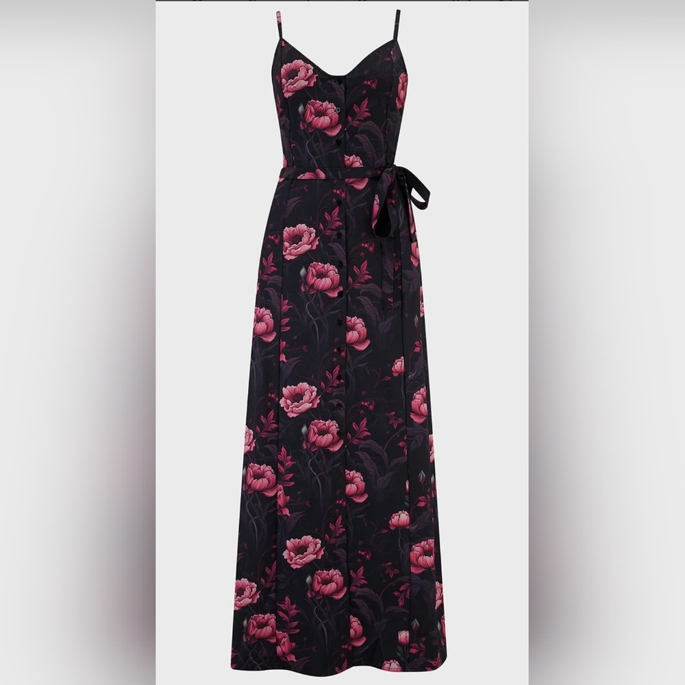 Killstar Black and Pink Floral Maxi Dress - Picture 1 of 7